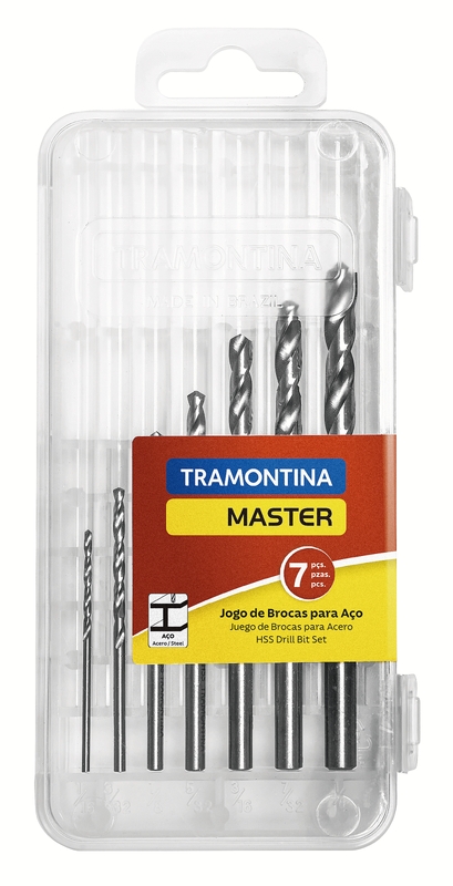 Jogo de Brocas HSS para Aço Tramontina MASTER - 7 Peças em Polegadas (Contém brocas de 1/16" a 1/4")