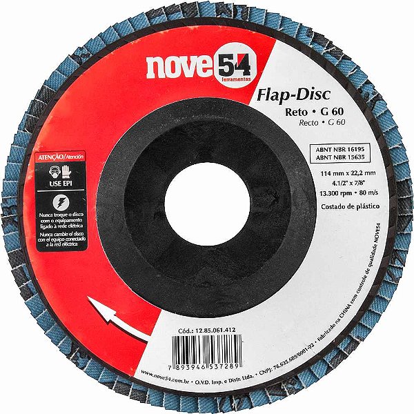 Flap-disc disco de desbaste/acabamento 4.1/2" - 115mm grão 60 NOVE54