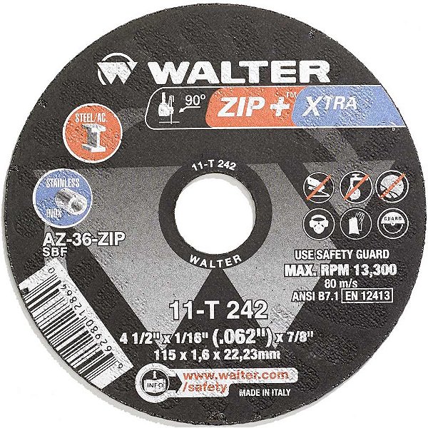 Disco de corte 115mm x 1,6mm x 22,23mm 11-T 242 WALTER