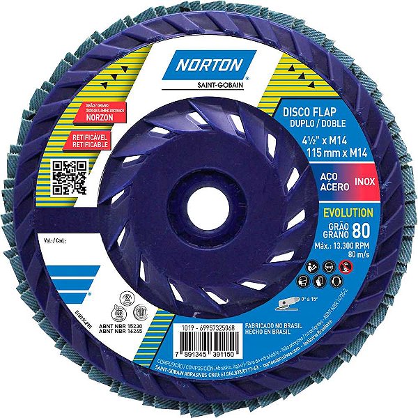 Flap-disc disco de desbaste/acabamento 4.1/2" - 115mmg 80 M14 Norzon NORTON