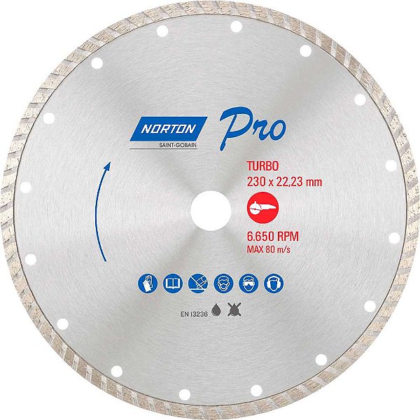 Disco de corte diamantado turbo 230mm furo 22,2mm 70184645811 NORTON
