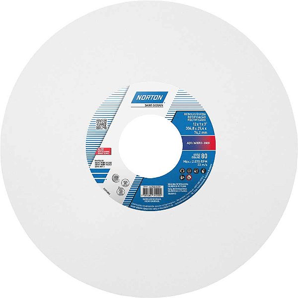 Rebolo reto 12" x 1" 38A grão 60 branco NORTON