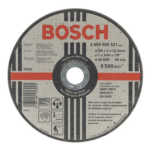 Disco de corte 180mm x 2,0mm x 22,23mm BOSCH