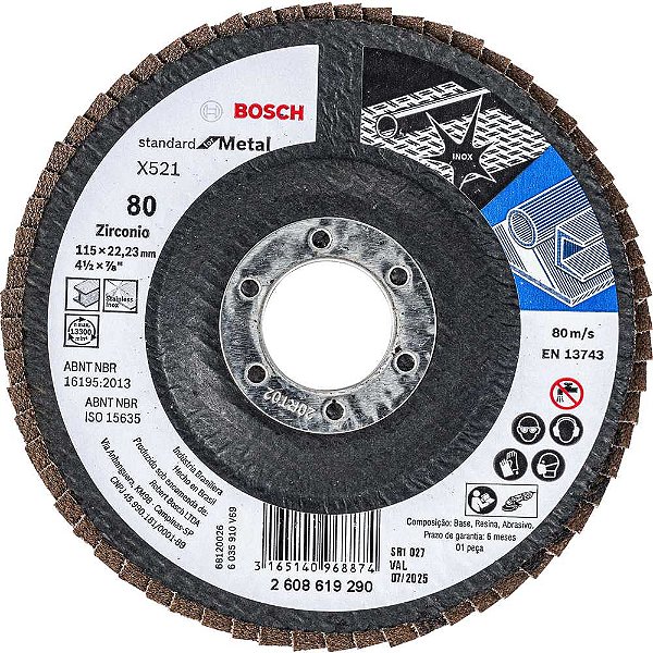 Flap-disc disco de desbaste/acabamento 4.1/2" - 115mm curvo grão 80 2 608 619 290 BOSCH