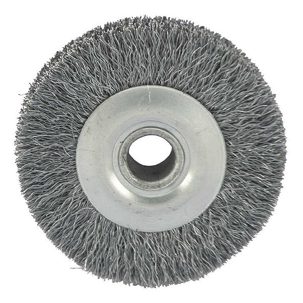 Escova circular de aço ondulada 75mm x 19mm Furo 12mm prensada fio 0,20mm Abrasfer