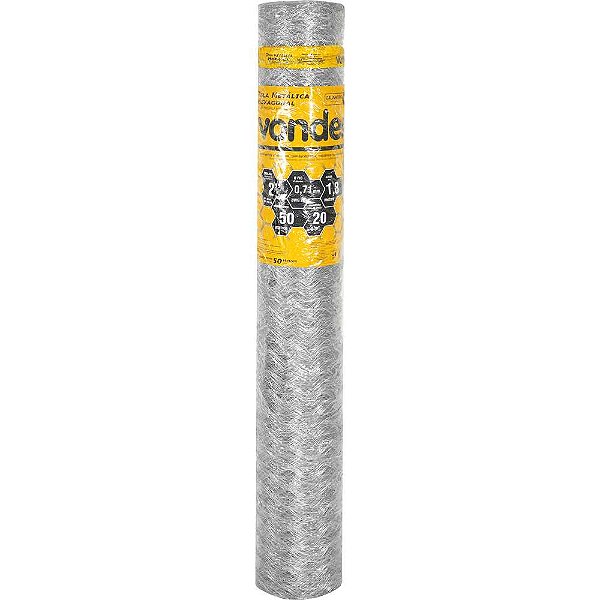 Tela metálica hexagonal galinheiro malha 2" 22 BWG x 1,8m com 50m VONDER