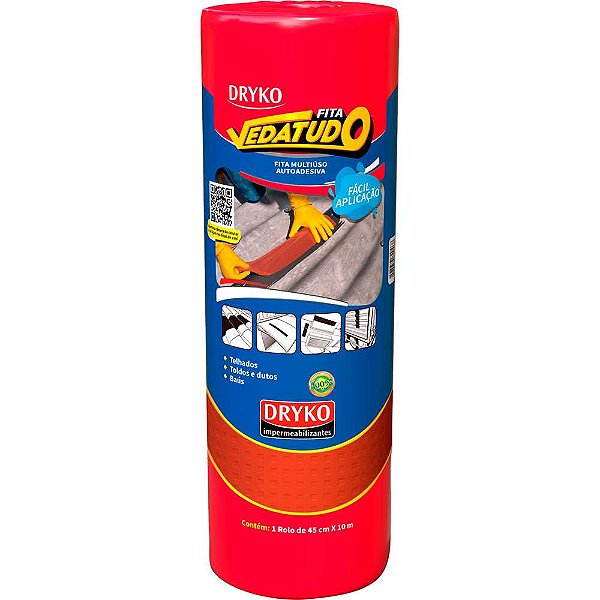 Fita adesiva impermeável com manta asfáltica 45cm x 10m Vedatudo Terracota DRYKO