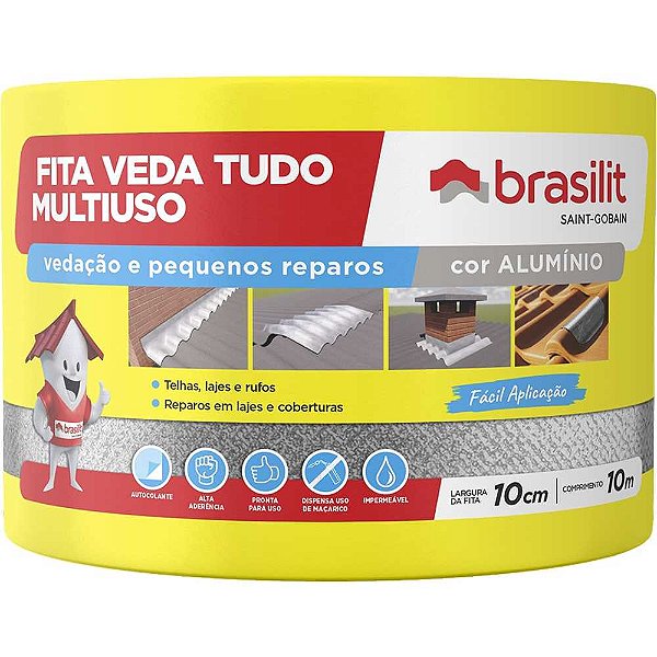 Fita autoadesiva com película em alumínio 10cm x 10m VEDA TUDO BRASILIT QUARTZOLIT