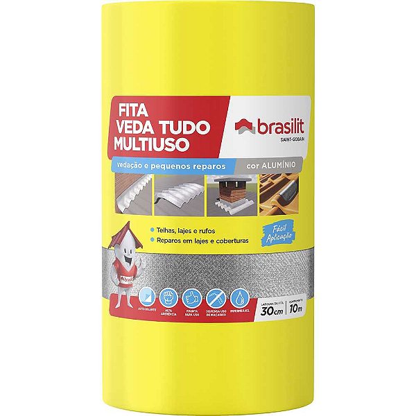Fita autoadesiva com película em alumínio 30cm x 10m VEDA TUDO BRASILIT QUARTZOLIT