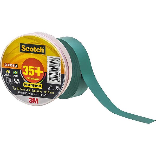 Fita isolante verde 19mm x 20m Scotch 35+ HB004482533 3M - 24 unidades