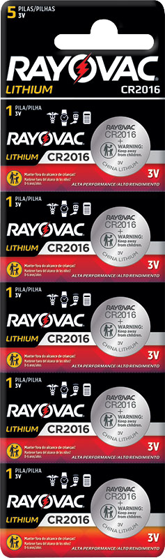 Bateria de lítio CR2016 3V 5 peças RAYOVAC