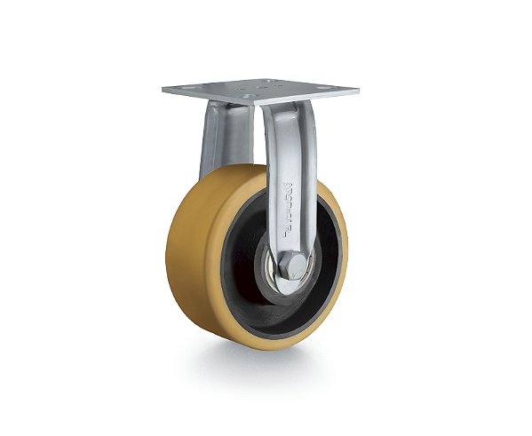 Rodízio fixo industrial leve 4" de poliuretano amarelo FIR 414 UFK RODCAR