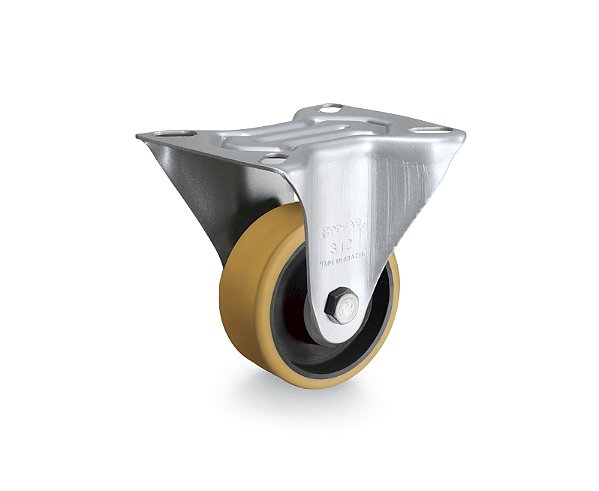 Rodízio fixo industrial leve 3" de poliuretano amarelo FLR 312 UFK RODCAR