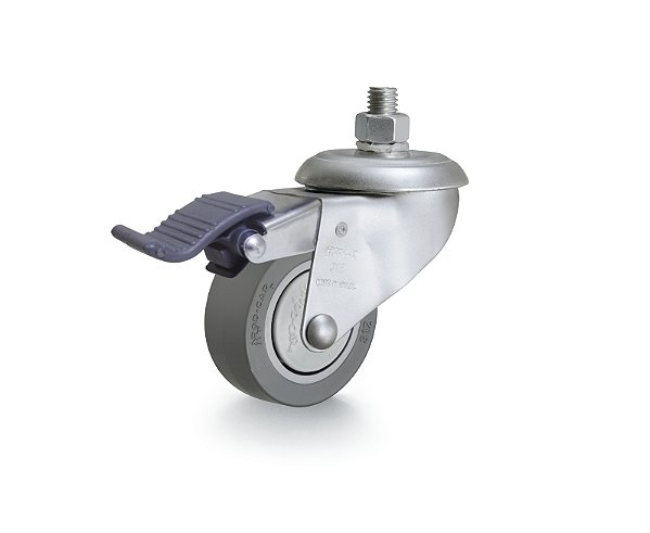 Rodízio giratório leve 3" de resina termoplástica cinza com freio com rosca GRRON 312 BPC RODCAR