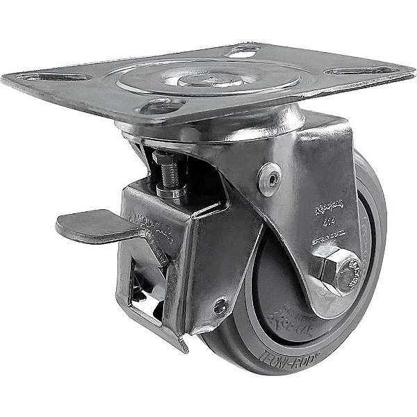 Rodízio giratório 4" de borracha termoplástica cinza com freio GLROA 414 BPNC RODCAR
