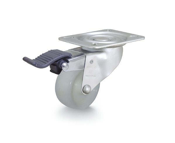 Rodízio giratório 3" de nylon branco com freio GLRON 312 N RODCAR