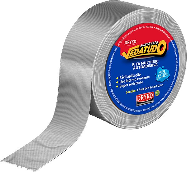 Fita adesiva reforçada 44mm x 25m prata Silver Tape Vedatudo DRYKO