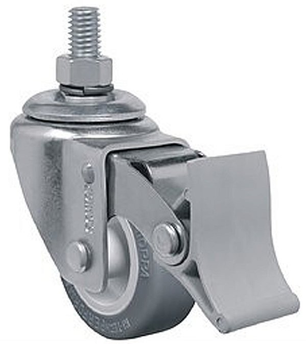 Rodízio giratório leve 2" de resina termoplástica cinza com freio com rosca GLE 210 BP SCHIOPPA