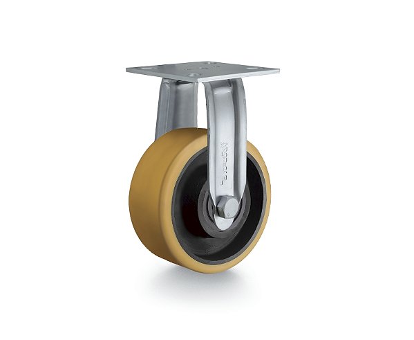 Rodízio fixo industrial leve 4" de poliuretano amarelo FIR 414 UFN RODCAR