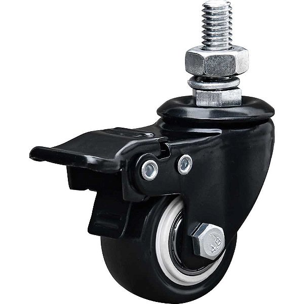 Rodízio giratório leve série black base espiga 1.5/8" com freio roda laranja 30 kgf GLEBF.1.5/8.BP.E COLSON