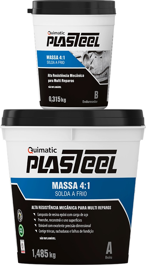 Composto epóxi bi-componente com carga metálica plastell 4:1 preto 1,8kg QUIMATIC