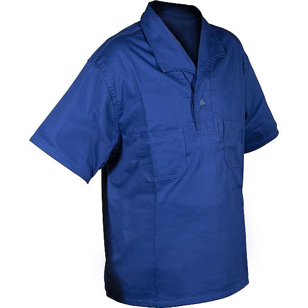 Camisa brim azul manga curta Tamanho G 54 sem botão SANTANENSE UNILEVE WICO
