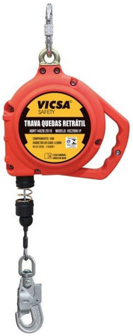 Trava-quedas retrátil corpo fechado caixa em plástico ABS cabo de aço galvanizado com 10 metros VIC-29061P VICSA