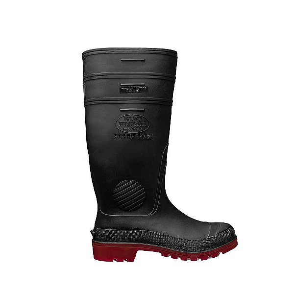 Bota de PVC preta e vermelha cano longo sem forro 45/46 p/ químicos SUPERMAX CELSF 503 CALFOR