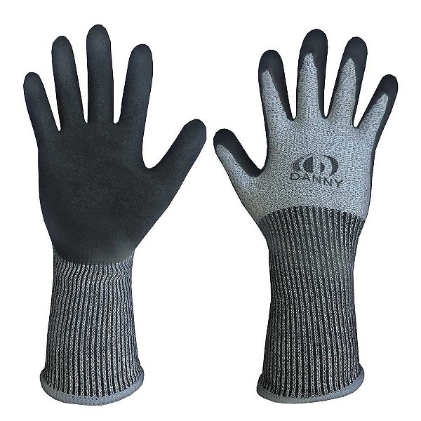 Luva resistente a corte em fibras sintéticas 9 (G) com revestimento nitrílico palma / dedos punho longo danny