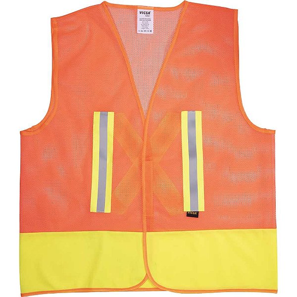 Colete para sinalização sem bolso refletivo tela laranja/ verde fluorescente tamanho Único TIPO "INTEIRO" VIC 71316 VICSA