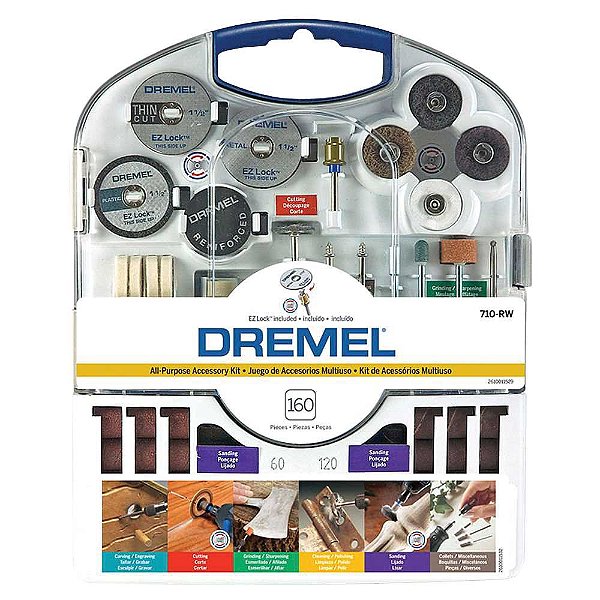 Jogo de acessórios p/microrretífica,c/160 pc 26150710AK DREMEL