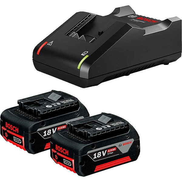 Kit com 2 baterias de íons de lítio (GBA 18V 4 Ah) e 1 carregador bivolt (GAL 18V-40) 1600A02RM8 BOSCH