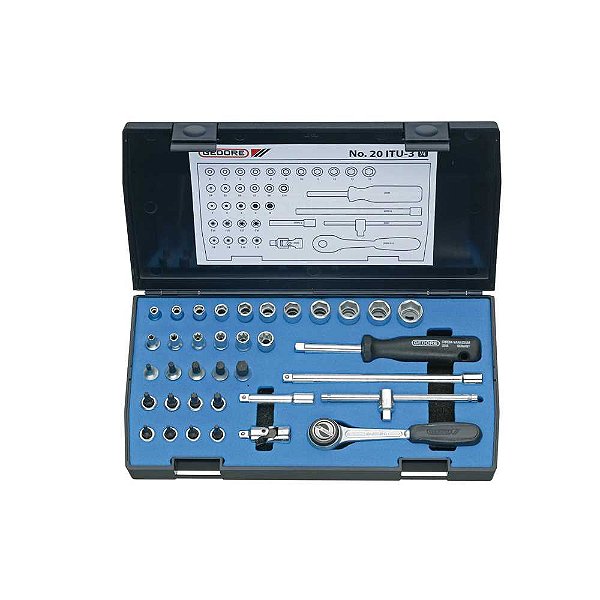 Jogo de soquetes sextavados com encaixe de 1/4" 4,0mm a 14,0mm com 36 peças 20ITU-3 GEDORE