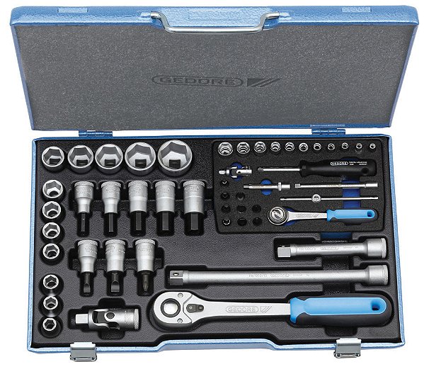 Jogo de soquetes sextavados e acessórios encaixe de 1/4" e 1/2” 4mm a 13mm e 10mm e 30mm 19V20 U-10 GEDORE