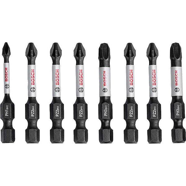 Jogo de bits/ponteiras phillips e pozidrive encaixe de hexagonal de 1/4" com 8 peças de 50mm 2608522328 BOSCH