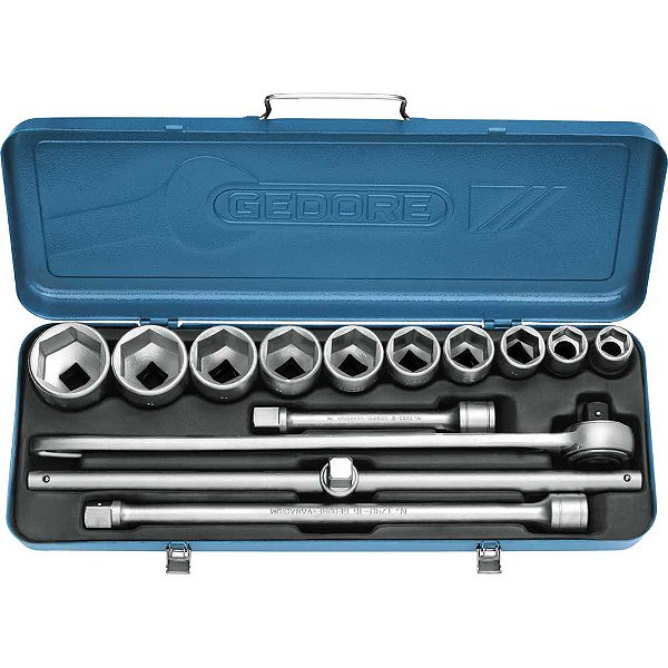 Jogo de soquetes sextavados e acessórios encaixe de 3/4" 14 peças 22mm a 50mm 32EMZ GEDORE