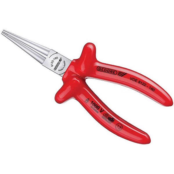 Alicate bico redondo 6.1/2" longo cabo isolado 1.000V VDE 8122-160 091842 GEDORE