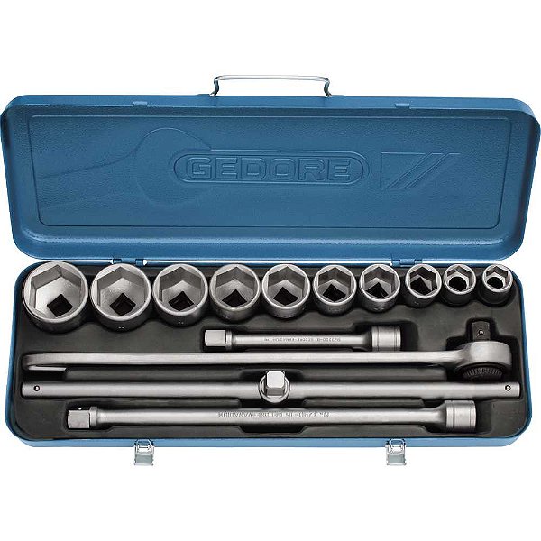 Jogo de soquetes sextavados e acessórios encaixe de 3/4" 14 peças 22mm a 50mm 32EMU GEDORE