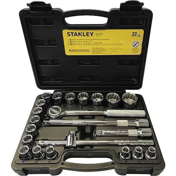 Jogo de soquetes estriados encaixe de 1/2" 8,0mm a 32,0mm com 22 peças STMT81242-840 STANLEY