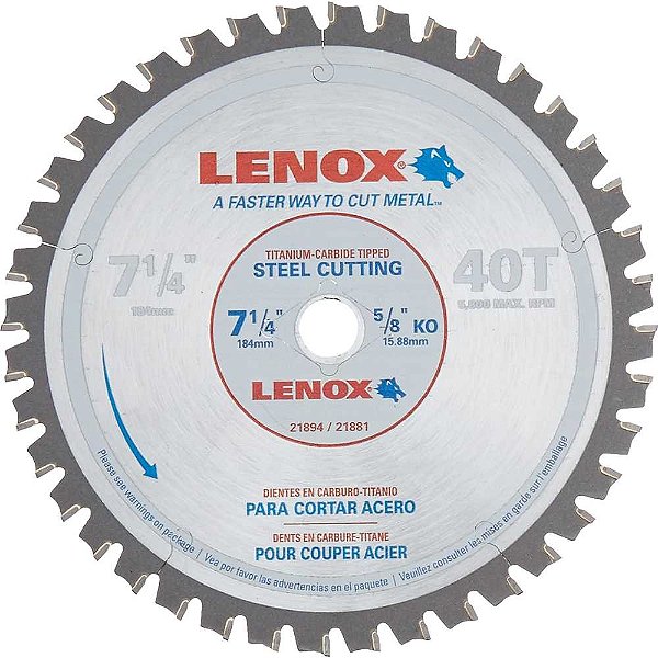Lâmina de serra circular para aço 190mm 21881ST714040CT LENOX