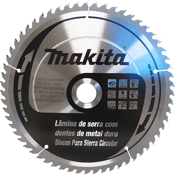 Lâmina de serra circular com dentes de metal duro 255mm x 30mm 60 dentes MAKITA