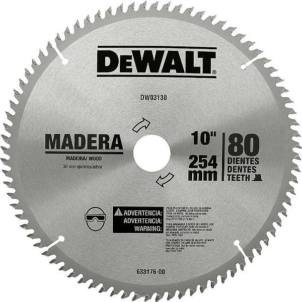 Lâmina de serra circular com dentes de metal duro/vídea 254mm x 30mm 80 dentes DEWALT