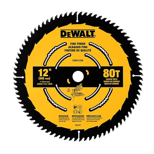 Lâmina de serra circular 12" (305 mm) x 25,4mm x 2,0mm 80 dentes de metal duro para madeira DWA11280 DEWALT