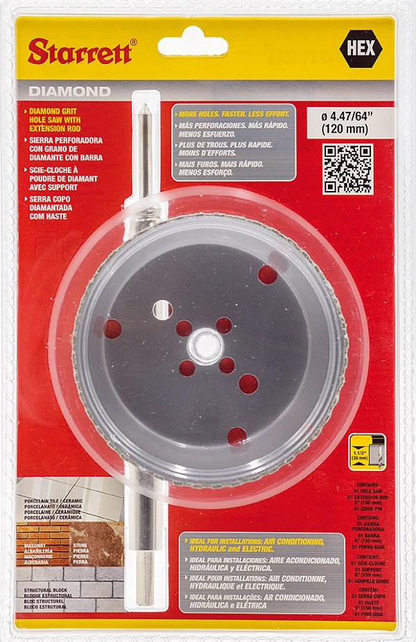 Serra copo diamantada 120mm com haste STARRETT