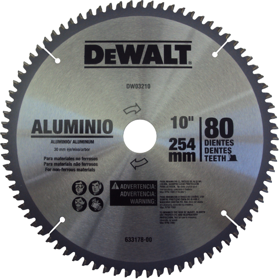 Lâmina de serra circular com vídea para alumínio 254mm x 30mm x 80 dentes DEWALT