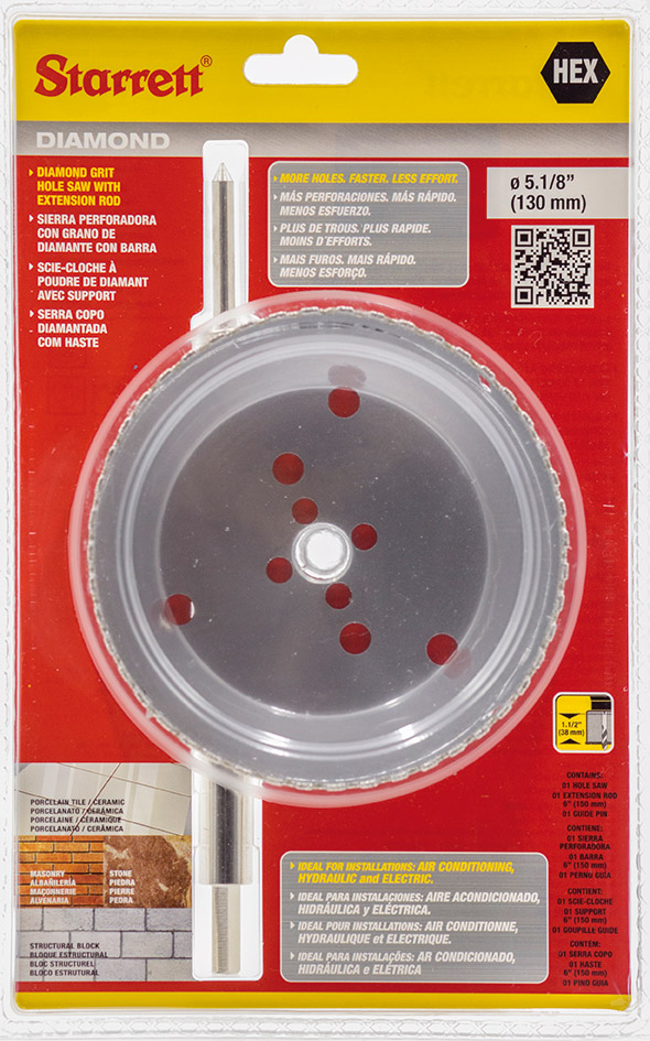 Serra copo diamantada 130mm com haste STARRETT