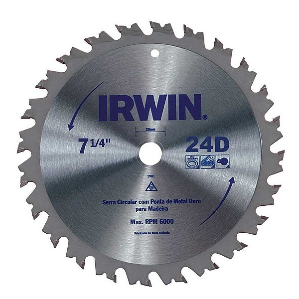 Lâmina de serra circular com dentes de metal duro 184mm x 20mm 18 dentes IW14106 IRWIN