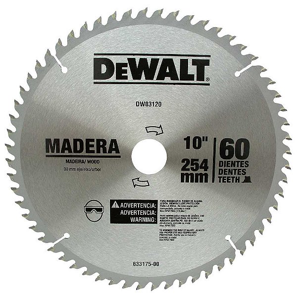Lâmina de serra circular com dentes de metal duro/vídea 254mm x30mm 60 dentes DEWALT