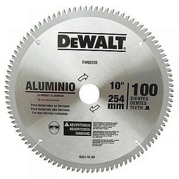 Lâmina de serra circular com vídea para alumínio 254mm x 30mm x 100 dentes DEWALT