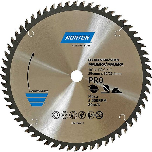 Lâmina de serra circular 254mm furo 30 mm/25,4mm 60 dentes 70184632484 NORTON